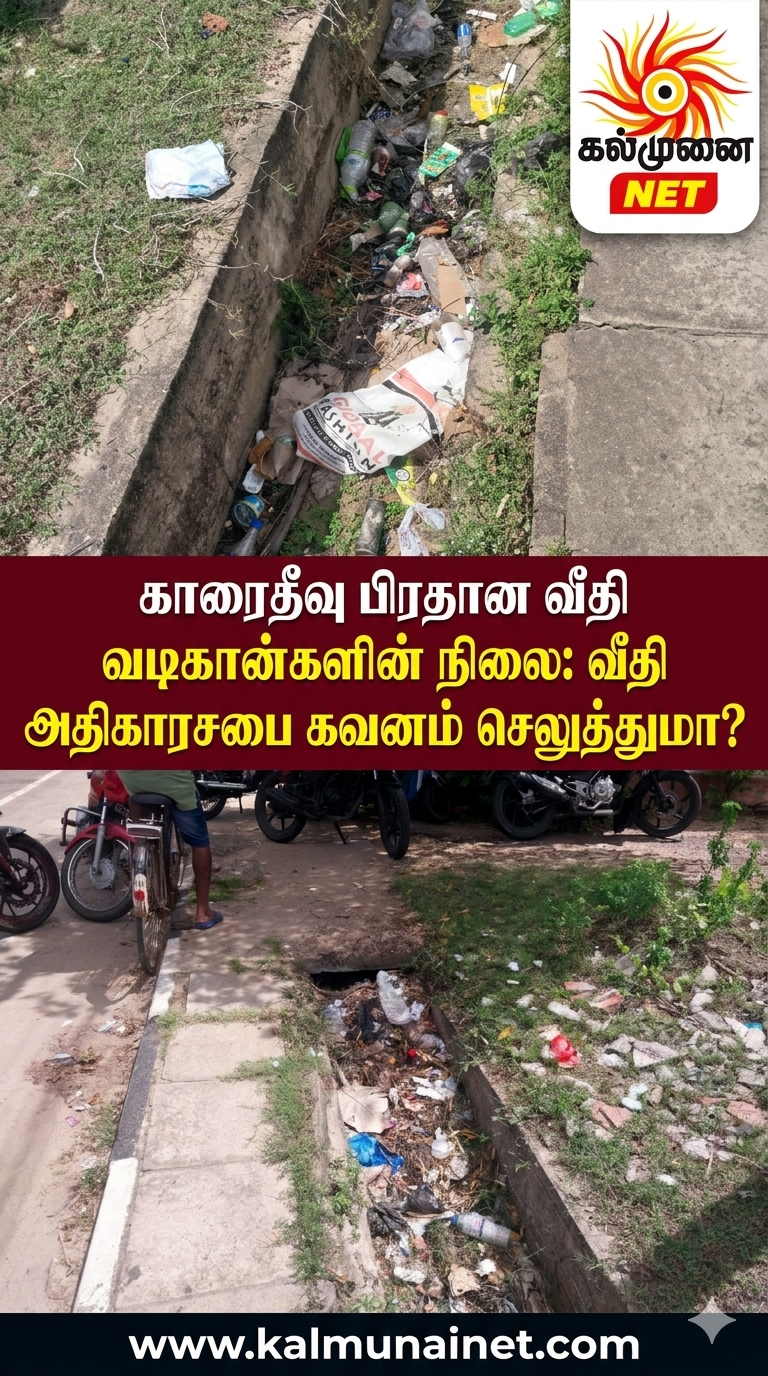 காரைதீவு பிரதான வீதி வடிகான்களின் நிலை : வீதி அபிவிருத்தி அதிகாரசபை கவனம் செலுத்துமா?